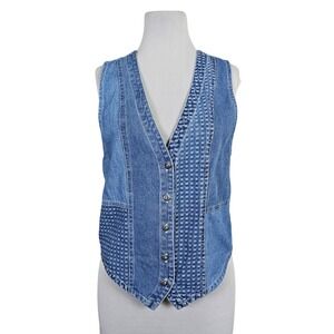 Vintage 90s‎ STAMPEDE Womens M Blue Denim Vest Button Front USA